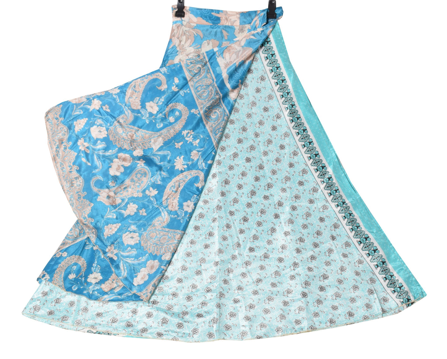 Sushila Vintage Silk Saree Magic Wrap Reversible Skirt Floral White Beach Dress