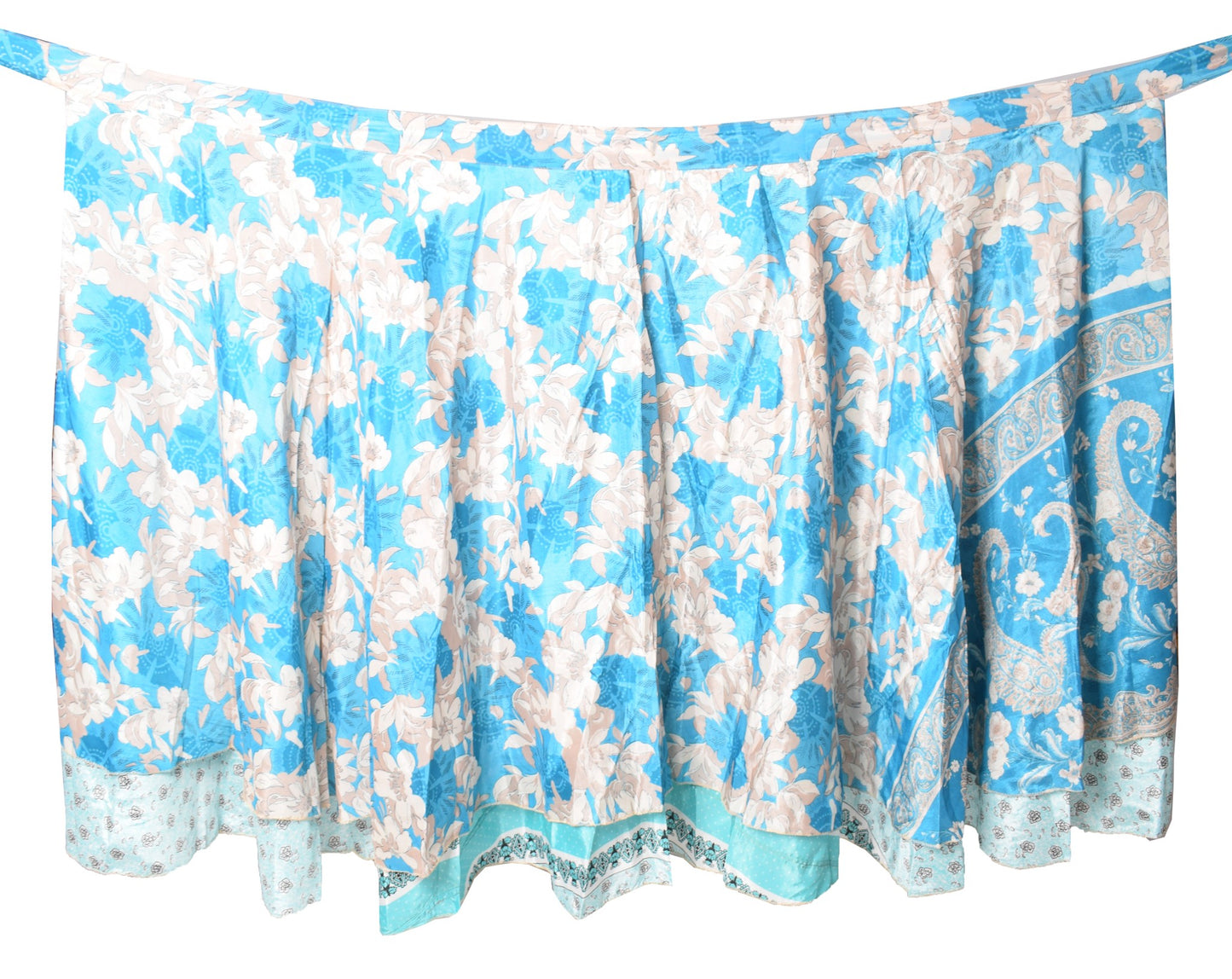 Sushila Vintage Silk Saree Magic Wrap Reversible Skirt Floral White Beach Dress