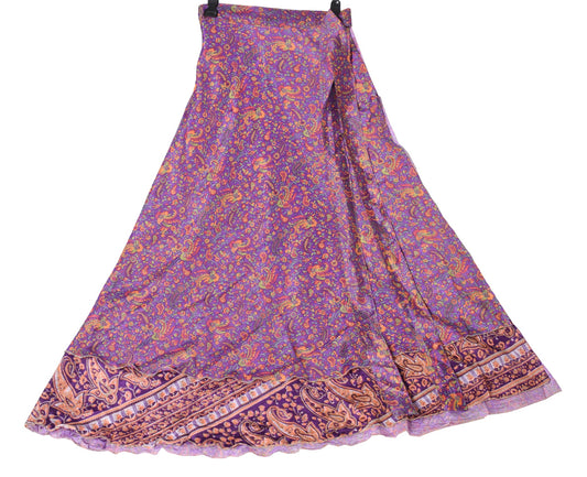 Sushila Vintage Purple Art Silk Saree Magic Wrap Reversible Skirt Beach Dress