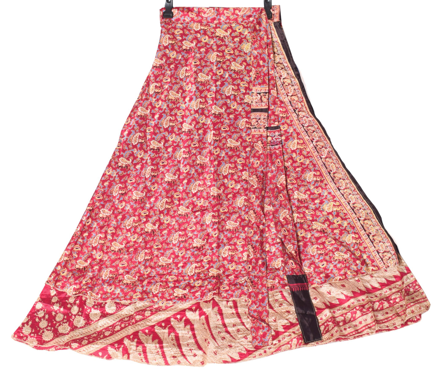 Sushila Vintage Floral Pink Silk Saree Magic Wrap Reversible Skirt Beach Dress