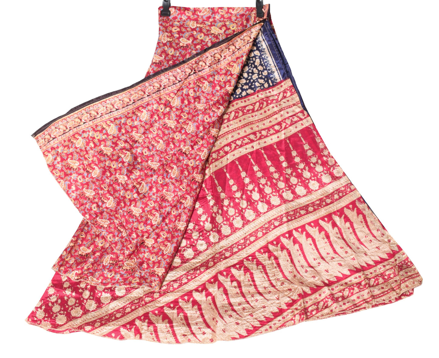 Sushila Vintage Floral Pink Silk Saree Magic Wrap Reversible Skirt Beach Dress