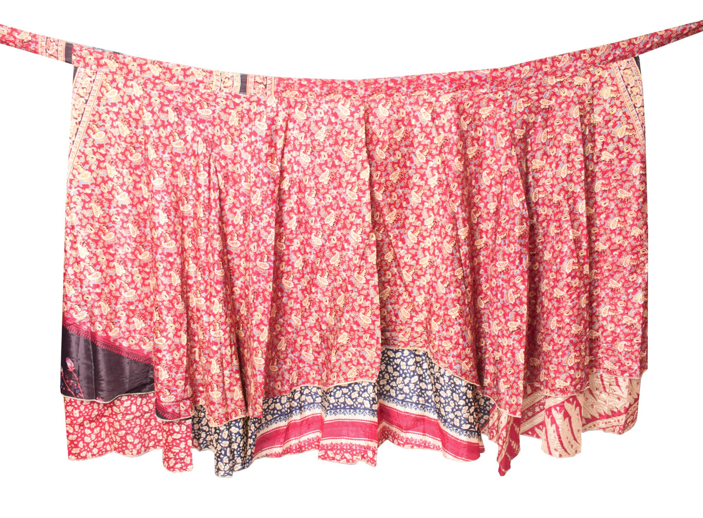 Sushila Vintage Floral Pink Silk Saree Magic Wrap Reversible Skirt Beach Dress