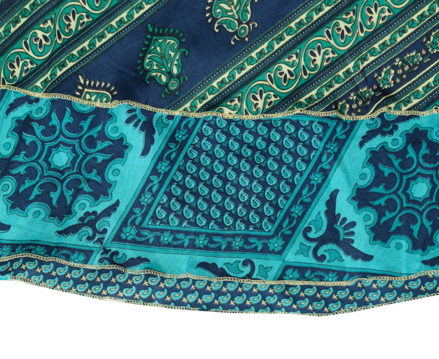 Sushila Vintage Art Silk Saree Magic Wrap Reversible Skirt Green & Blue Beach Dress
