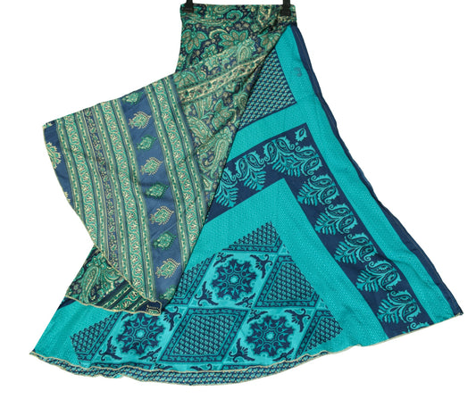 Sushila Vintage Silk Saree Magic Wrap Reversible Skirt Green & Blue Beach Dress