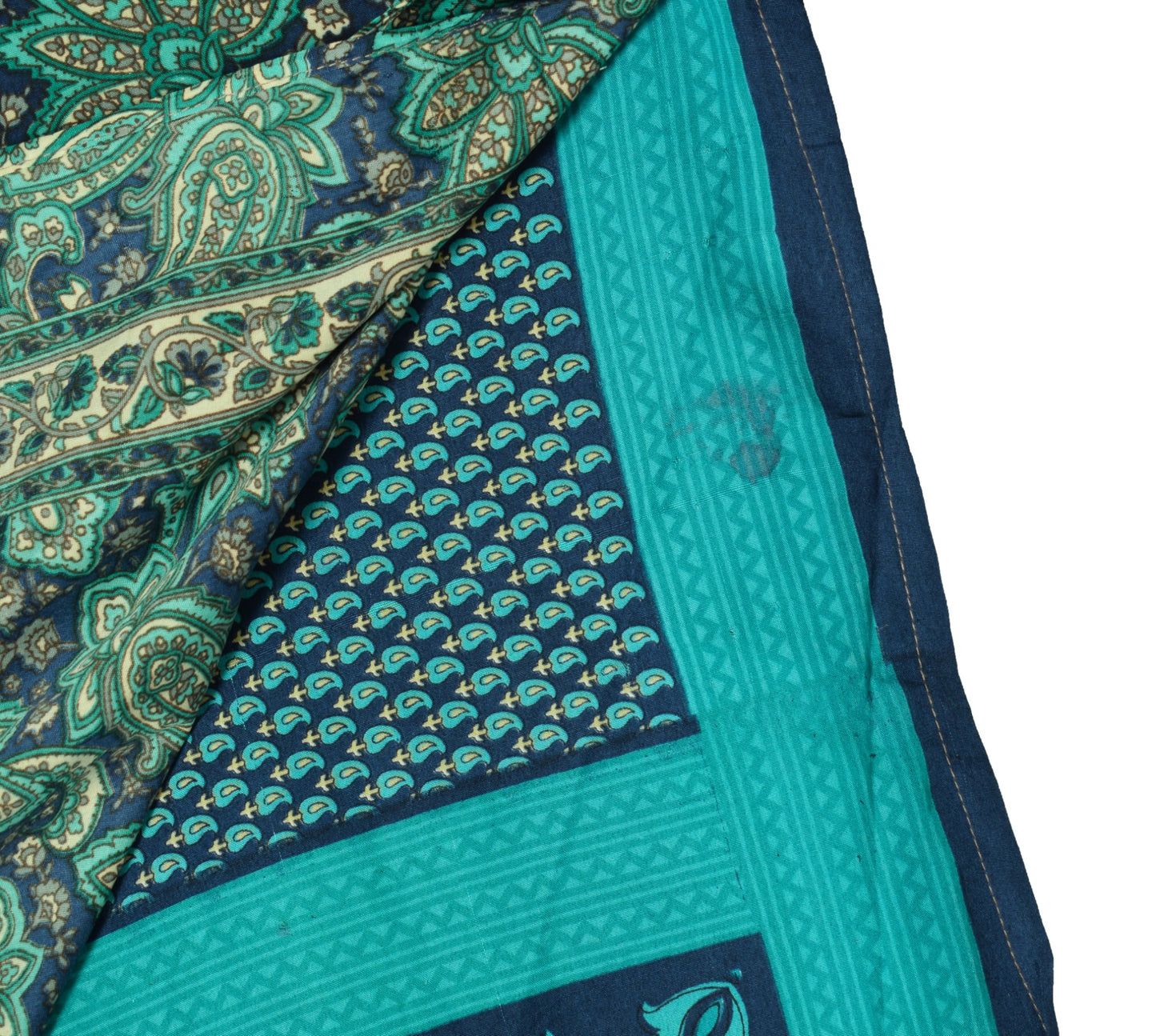 Sushila Vintage Art Silk Saree Magic Wrap Reversible Skirt Green & Blue Beach Dress