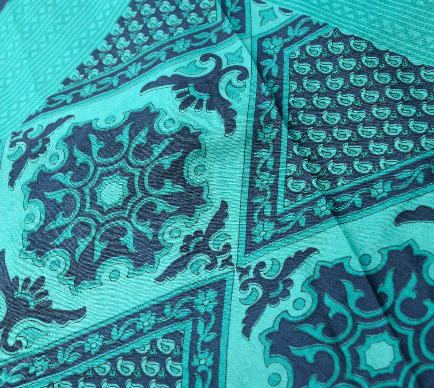 Sushila Vintage Art Silk Saree Magic Wrap Reversible Skirt Green & Blue Beach Dress