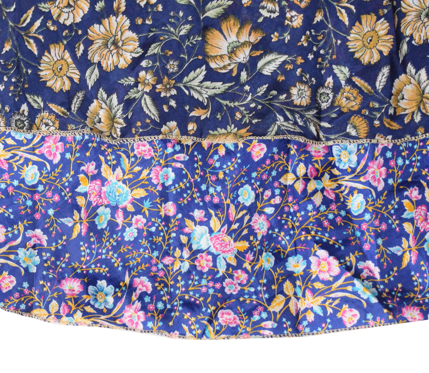 Sushila Vintage Silk Saree Magic Wrap Reversible Floral Blue Skirt Beach Dress