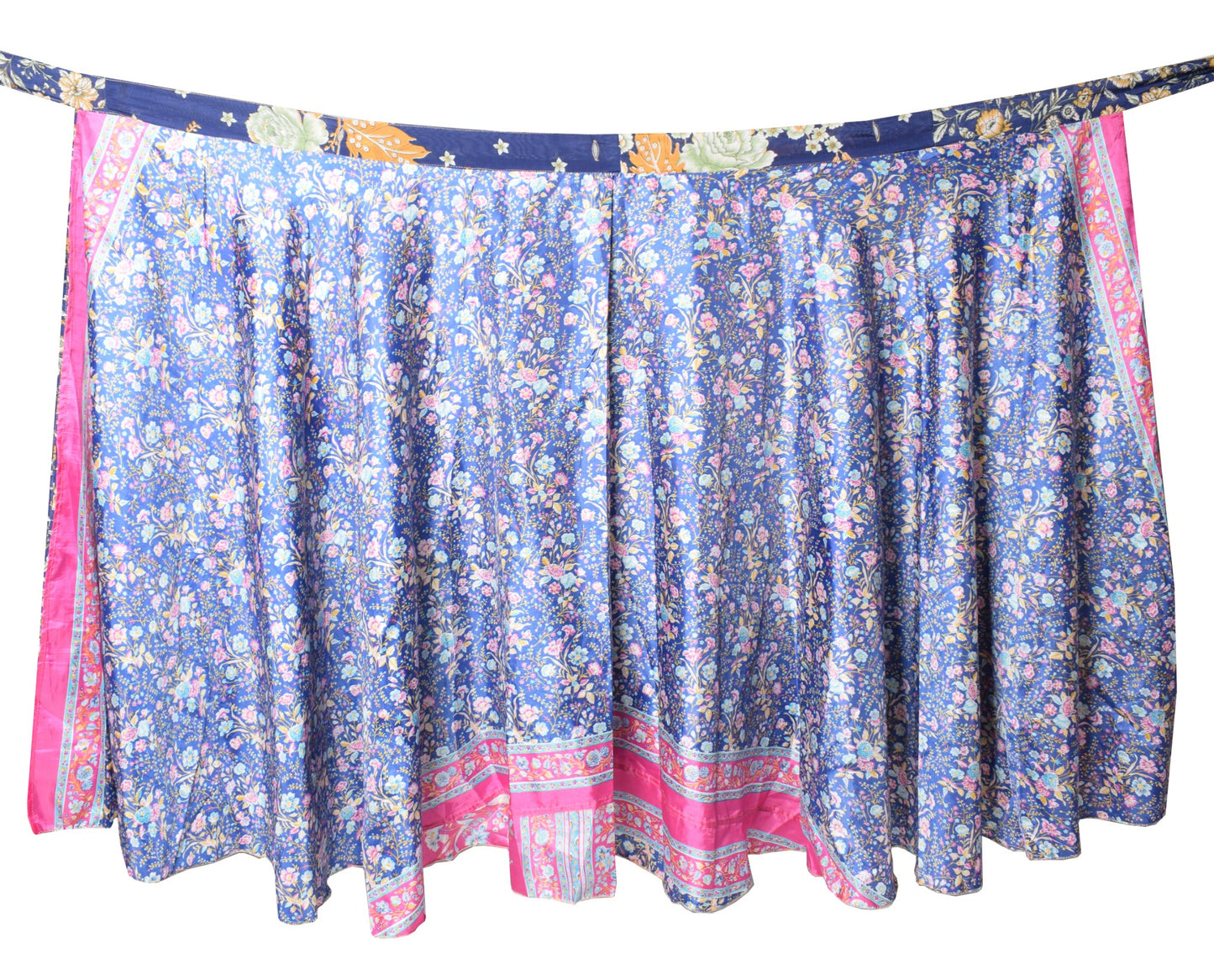 Sushila Vintage Silk Saree Magic Wrap Reversible Floral Blue Skirt Beach Dress