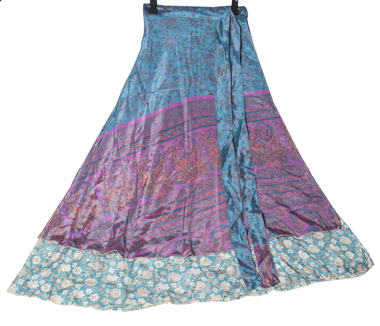 Sushila Vintage Teal Blue Silk Saree Magic Wrap Reversible Skirt Beach Dress