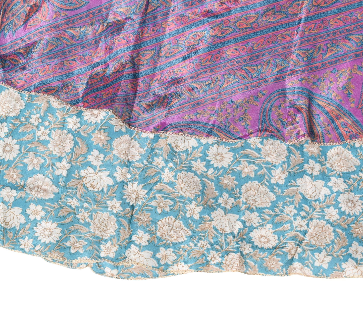 Sushila Vintage Teal Blue Silk Saree Magic Wrap Reversible Skirt Beach Dress