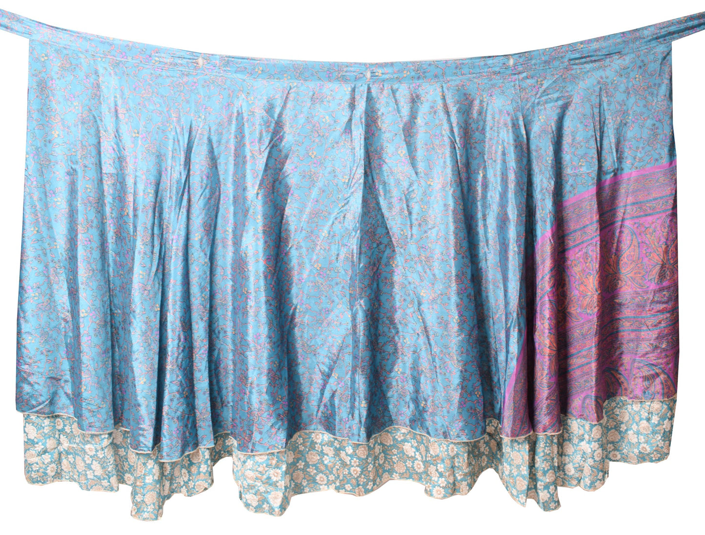 Sushila Vintage Teal Blue Silk Saree Magic Wrap Reversible Skirt Beach Dress