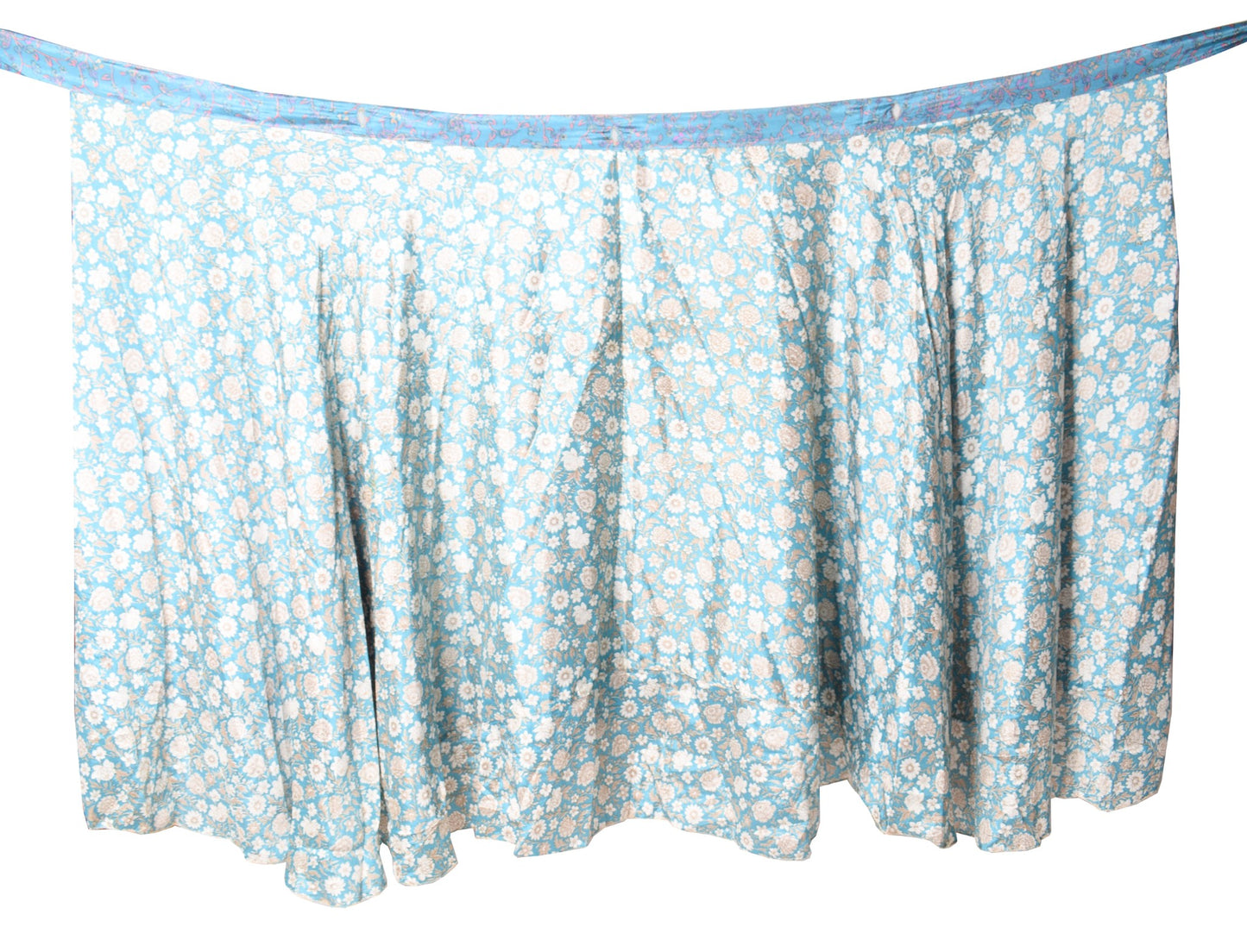 Sushila Vintage Teal Blue Silk Saree Magic Wrap Reversible Skirt Beach Dress