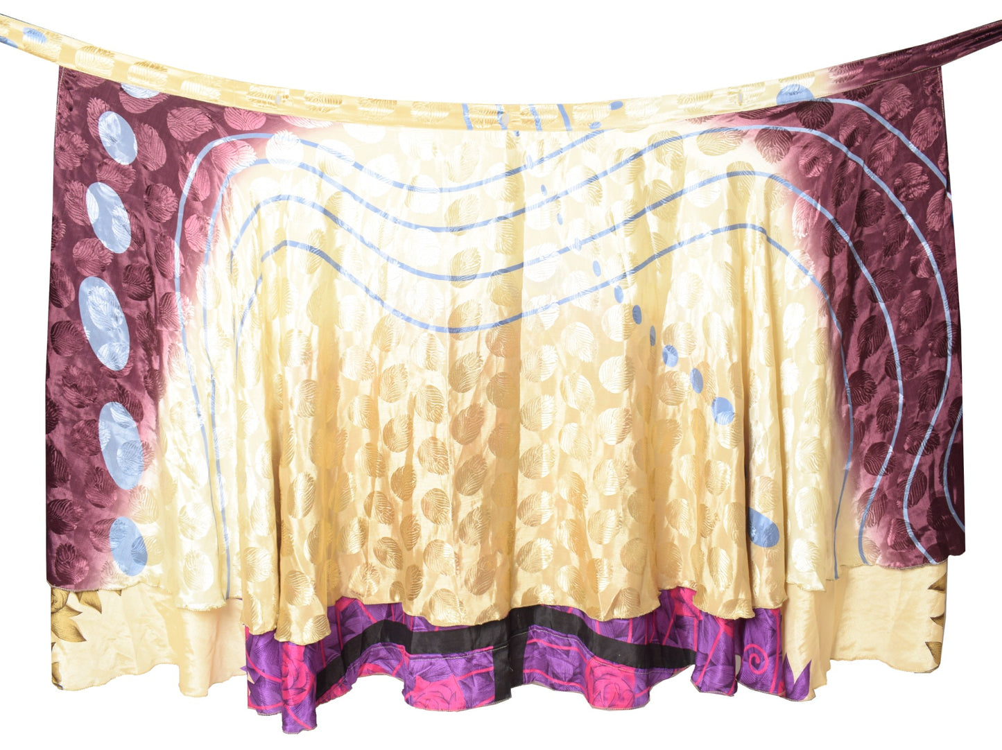 Sushila Vintage Art Silk Saree Magic Wrap Reversible Skirt Beach Dress Beige Floral
