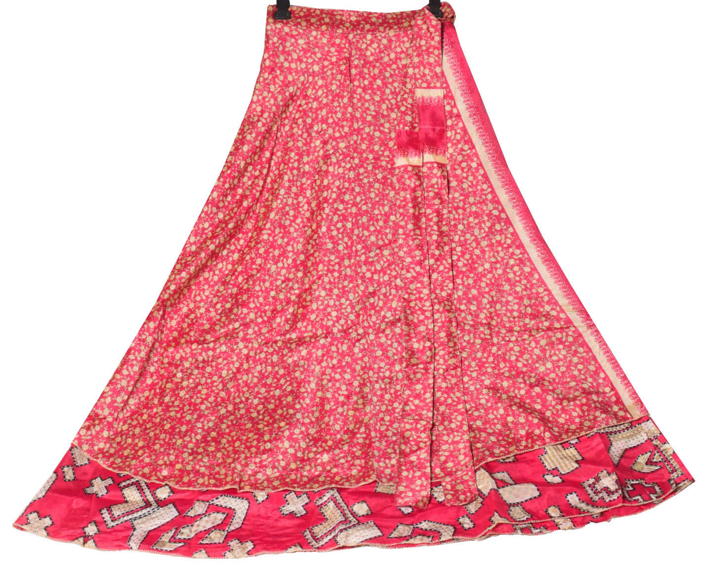 Sushila Vintage Silk Saree Magic Wrap Reversible Skirt Beach Dress Magenta Boho