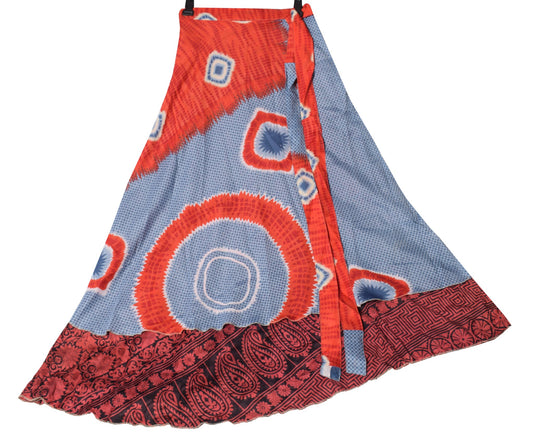 Sushila Vintage Floral Black Silk Saree Magic Wrap Reversible Skirt Beach Dress