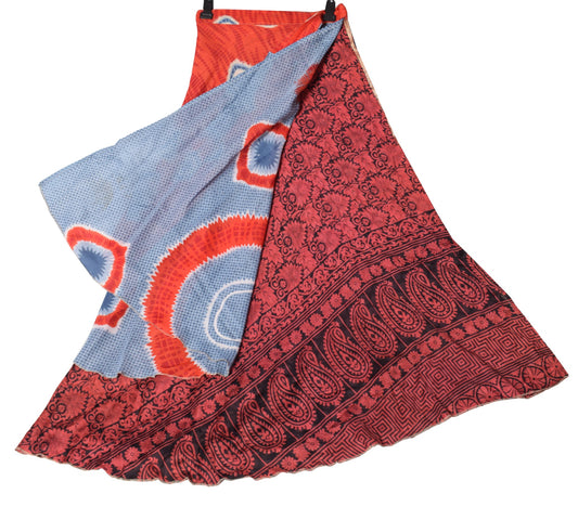 Sushila Vintage Floral Black Silk Saree Magic Wrap Reversible Skirt Beach Dress