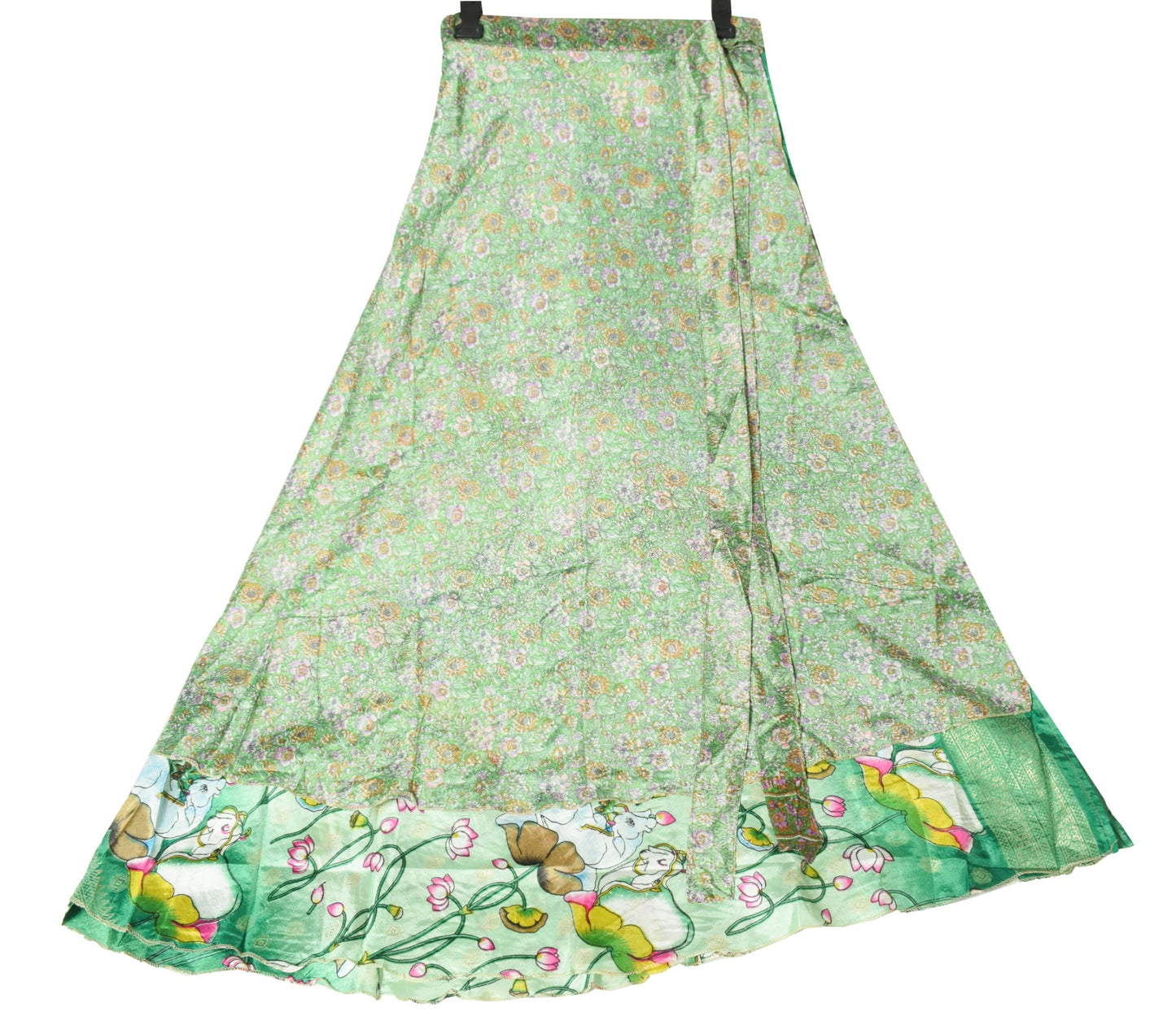 Sushila Vintage Cow Print Saree Magic Wrap Art Silk Reversible Skirt Beach Dress