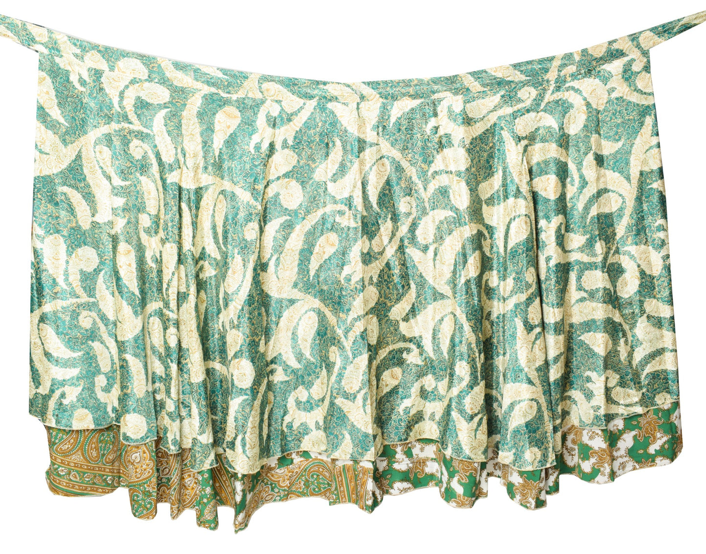 Sushila Vintage Magic Wrap Reversible Art Skirt Green Silk Saree Beach Dress