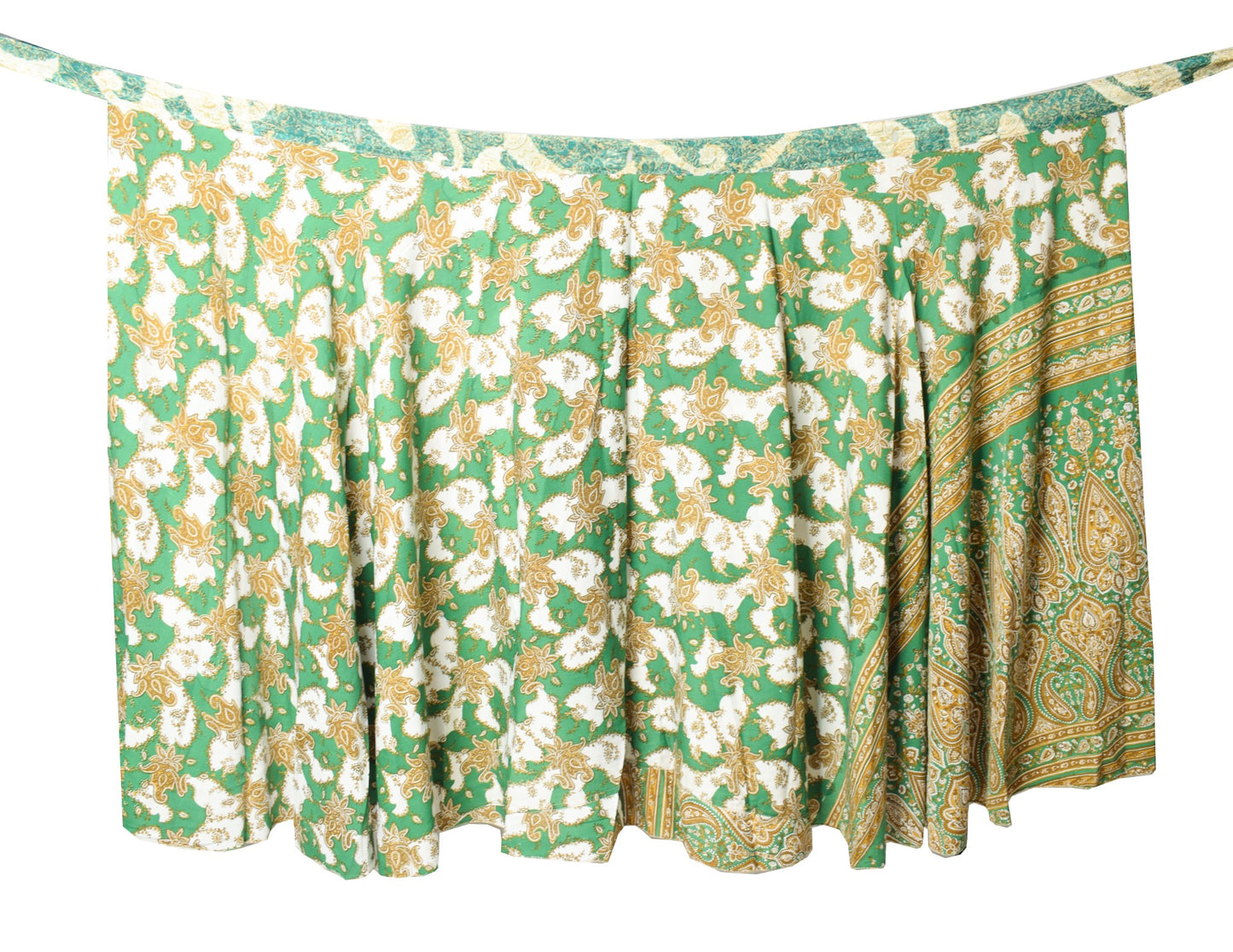 Sushila Vintage Magic Wrap Reversible Art Skirt Green Silk Saree Beach Dress