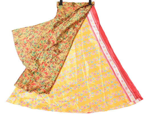 Sushila Vintage Yellow Art Silk Saree Magic Wrap Reversible Skirt Beach Dress