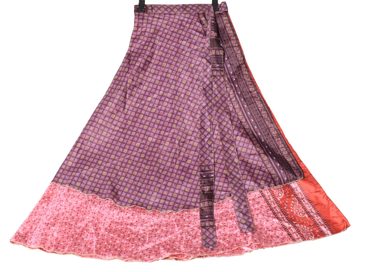 Sushila Vintage Art Silk Saree Magic Wrap Reversible Skirt Beach Dress Pink Floral
