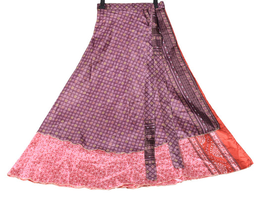 Sushila Vintage Silk Saree Magic Wrap Reversible Skirt Beach Dress Pink Floral
