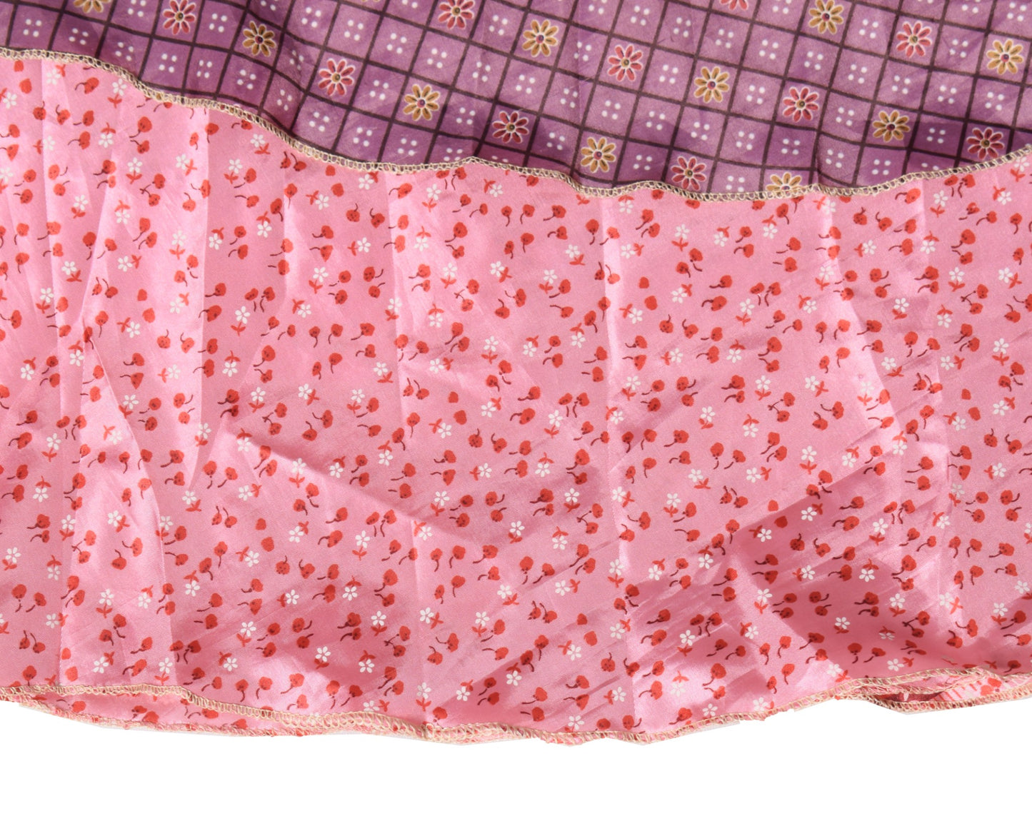 Sushila Vintage Art Silk Saree Magic Wrap Reversible Skirt Beach Dress Pink Floral