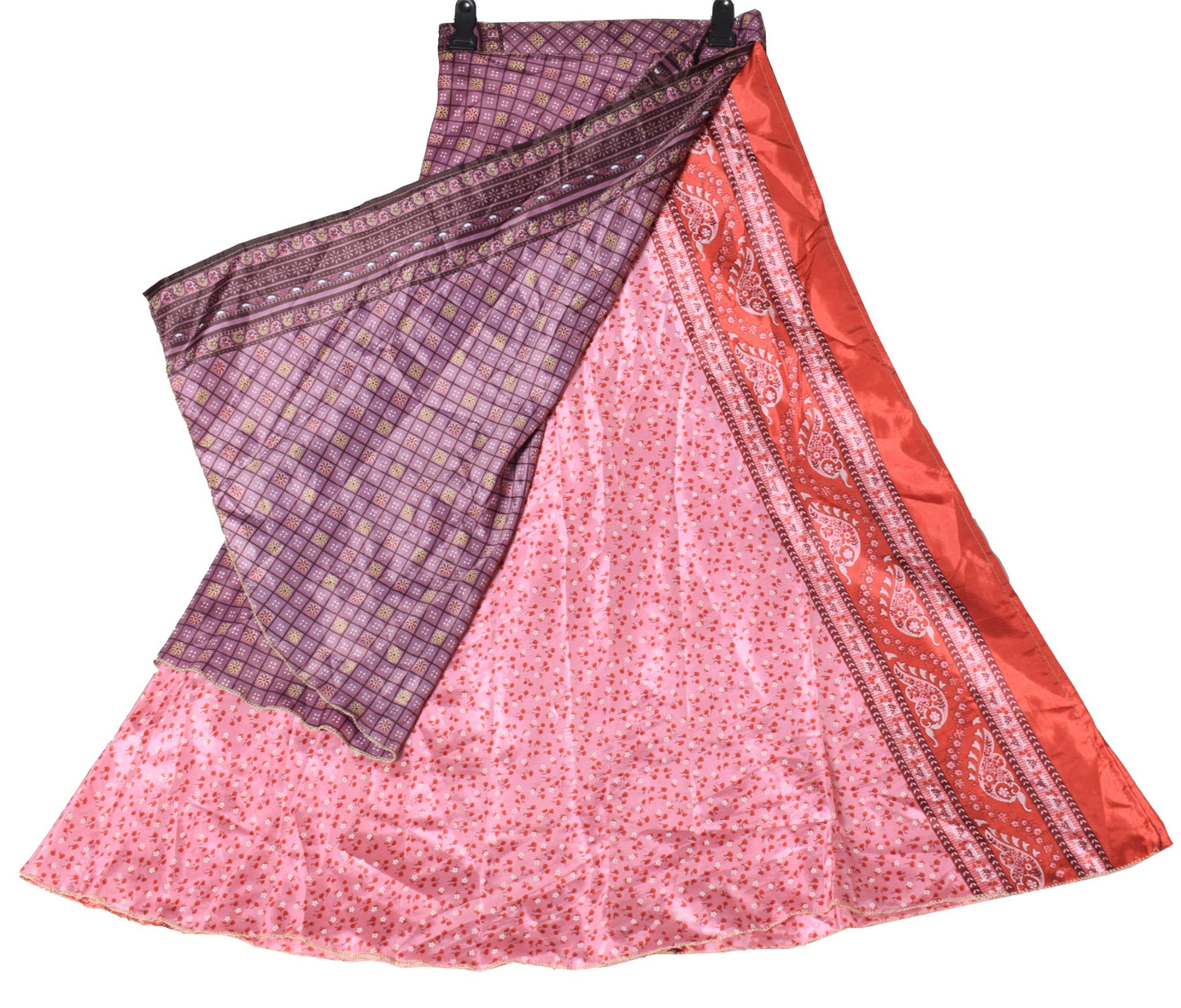 Sushila Vintage Art Silk Saree Magic Wrap Reversible Skirt Beach Dress Pink Floral