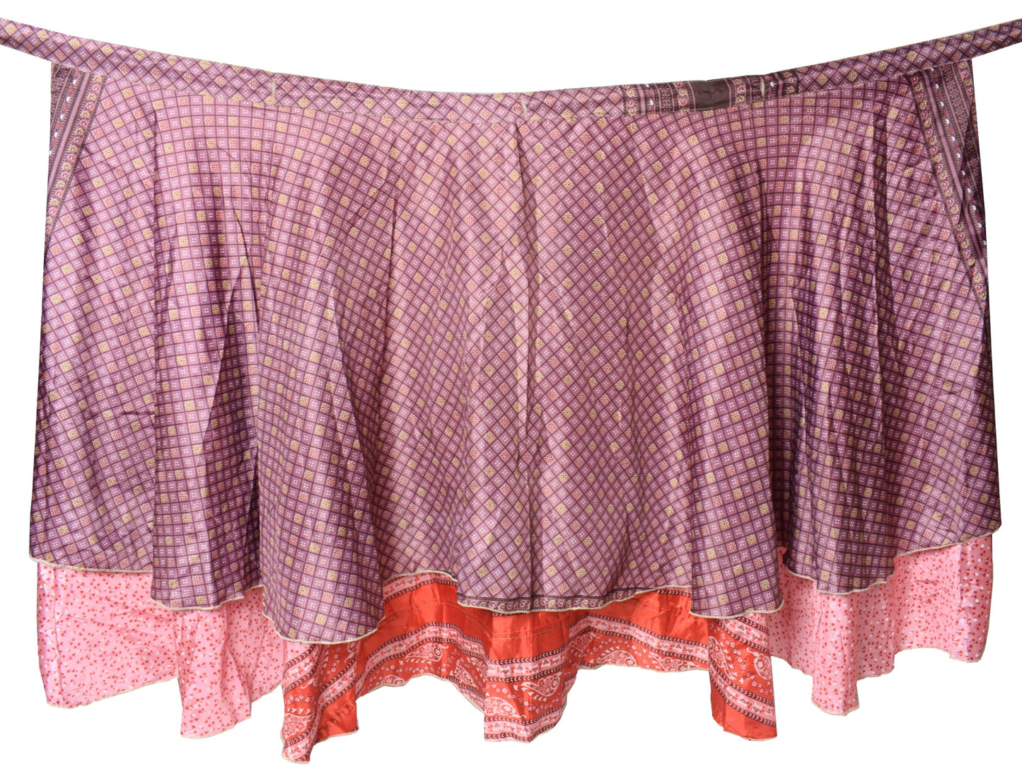 Sushila Vintage Art Silk Saree Magic Wrap Reversible Skirt Beach Dress Pink Floral