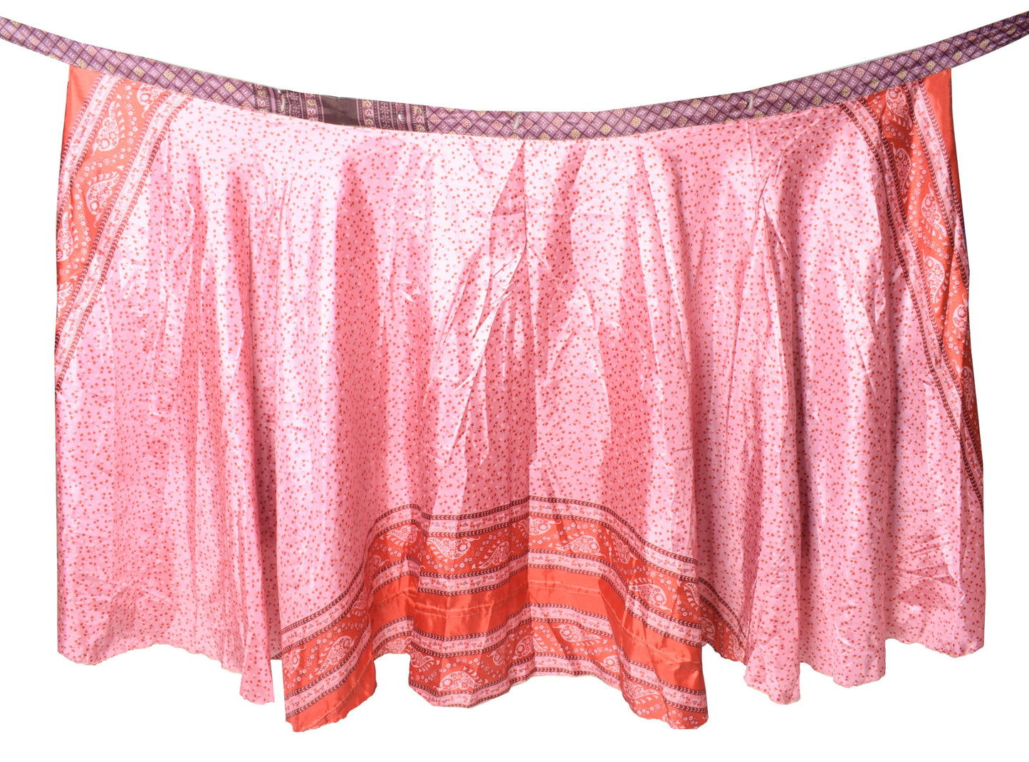 Sushila Vintage Art Silk Saree Magic Wrap Reversible Skirt Beach Dress Pink Floral