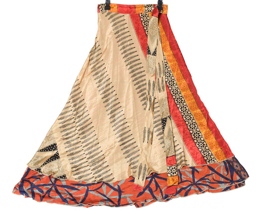 Sushila Vintage Art Silk Saree Magic Wrap Reversible Skirt Orange Beach Dress