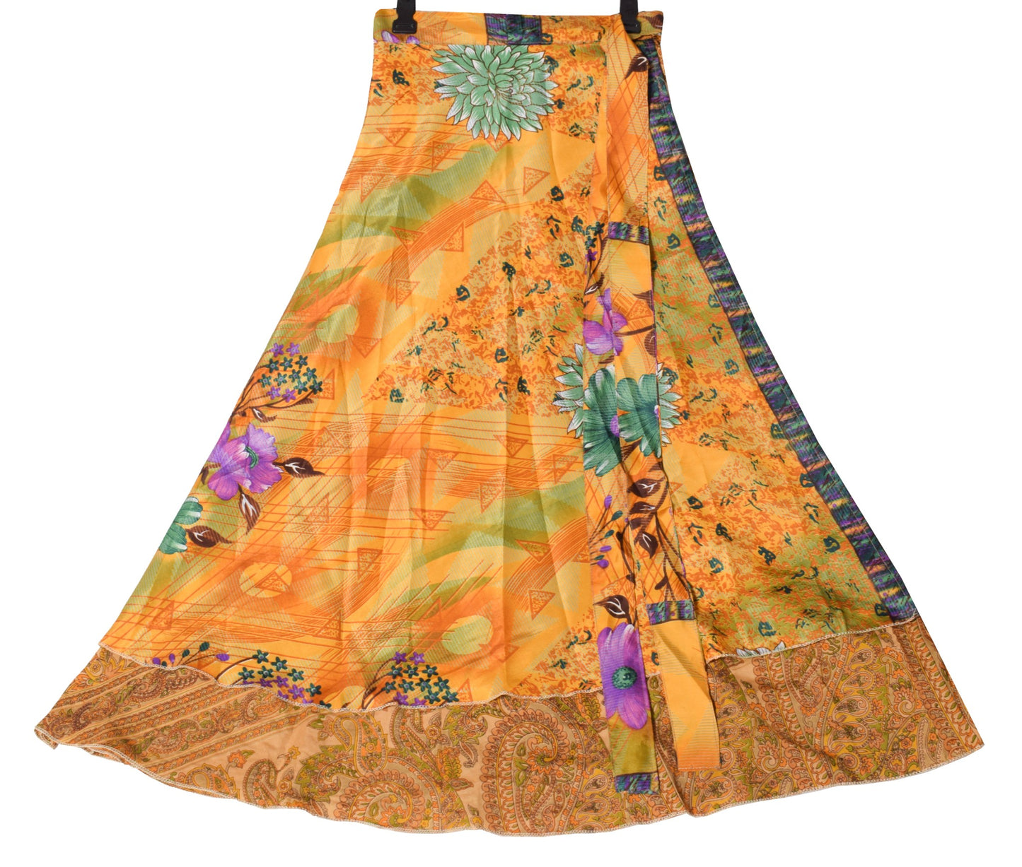 Sushila Vintage Magic Wrap Reversible Skirt Beach Dress Mustard Art Silk Saree Boho