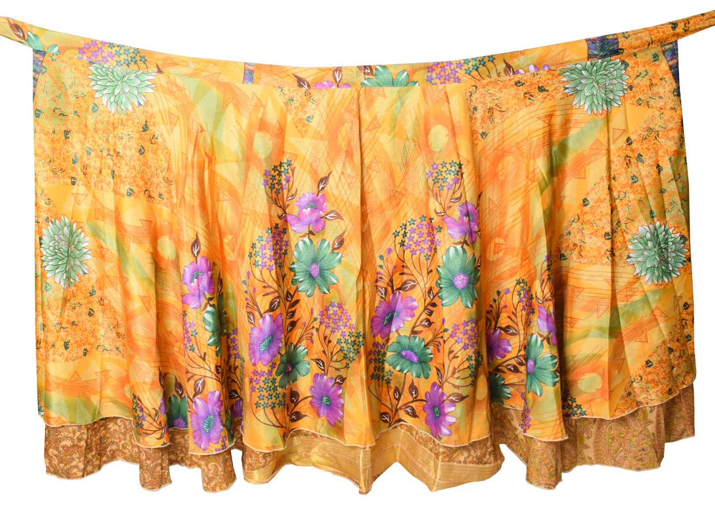 Sushila Vintage Magic Wrap Reversible Skirt Beach Dress Mustard Art Silk Saree Boho