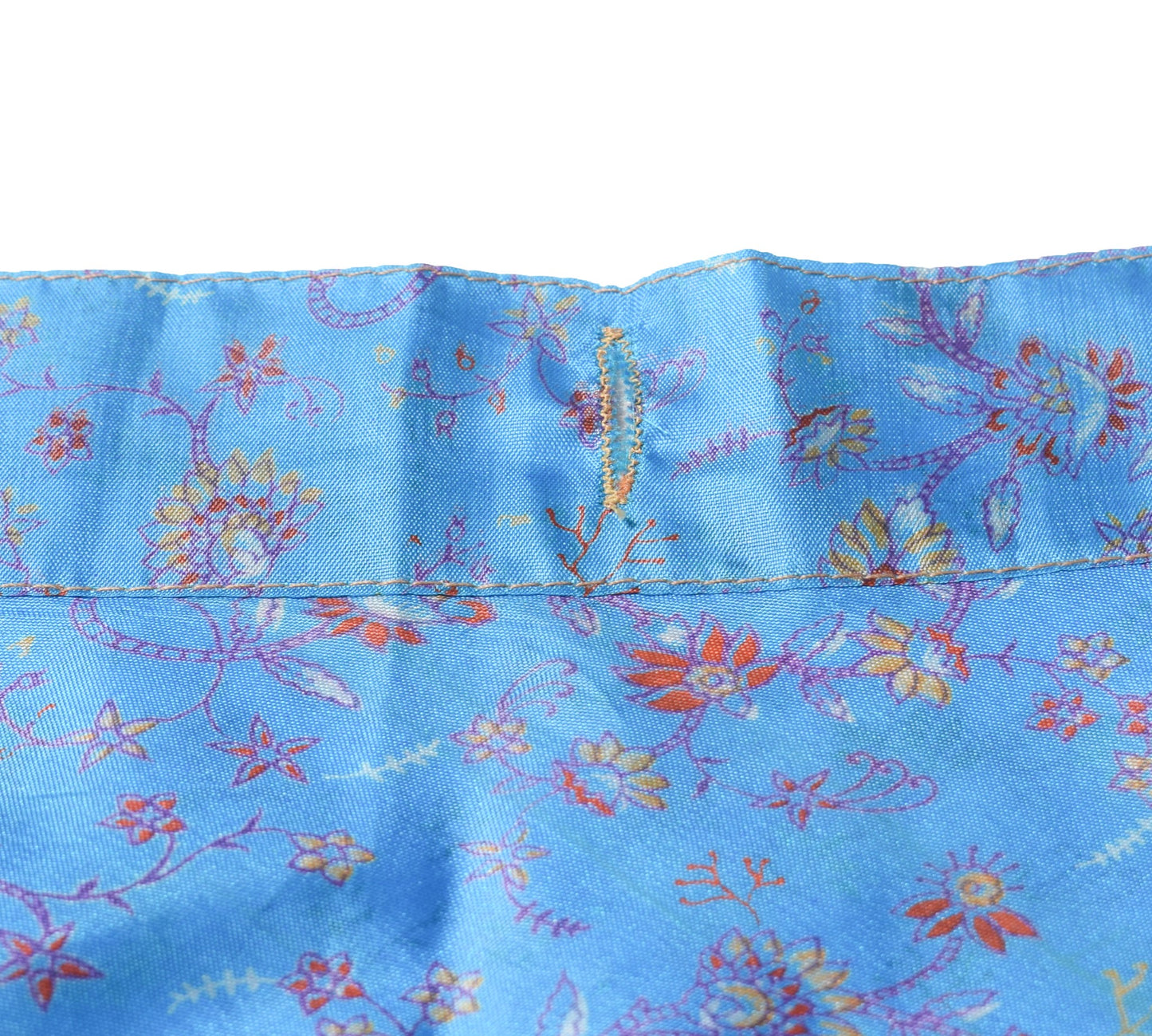 Sushila Vintage Blue Silk Saree Magic Wrap Reversible Skirt Floral Beach Dress