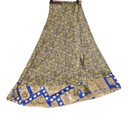 Sushila Vintage Saree Magic Wrap Reversible Skirt Cream Art Silk Beach Dress