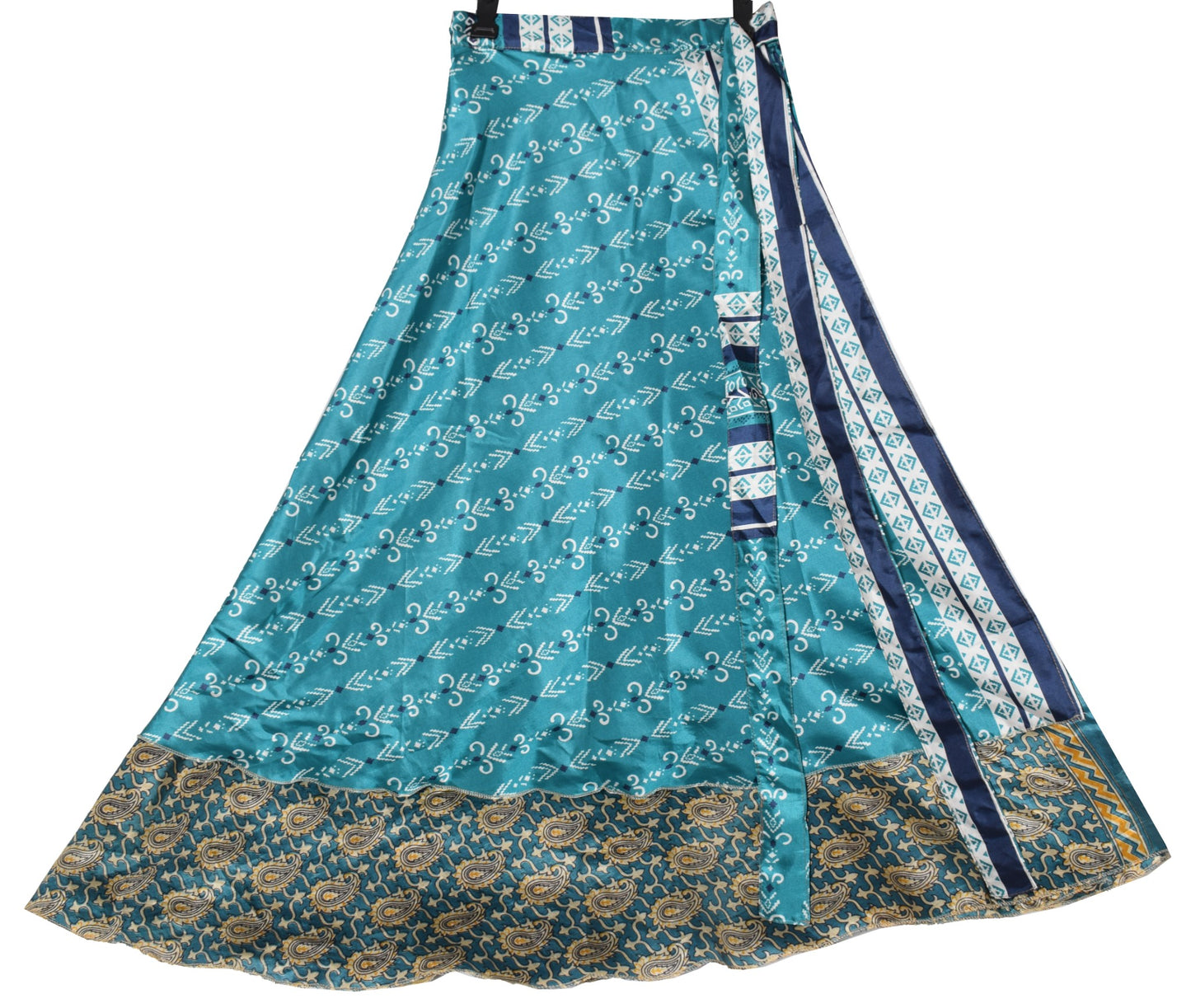 Sushila Vintage Teal Blue Silk Saree Magic Wrap Reversible Skirt Beach Dress