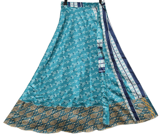 Sushila Vintage Teal Blue Silk Saree Magic Wrap Reversible Skirt Beach Dress