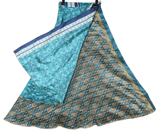 Sushila Vintage Teal Blue Silk Saree Magic Wrap Reversible Skirt Beach Dress