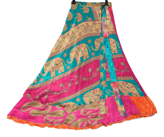 Sushila Vintage Multi-Color Silk Saree Magic Wrap Reversible Skirt Beach Dress