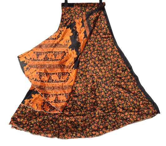 Sushila Vintage Silk Saree Magic Wrap Reversible Skirt Black Floral Beach Dress
