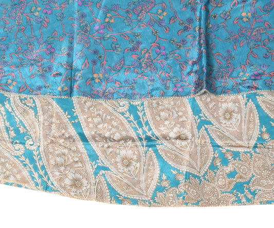 Sushila Vintage Art Silk Saree Magic Wrap Reversible Skirt Teal Blue BeachDress