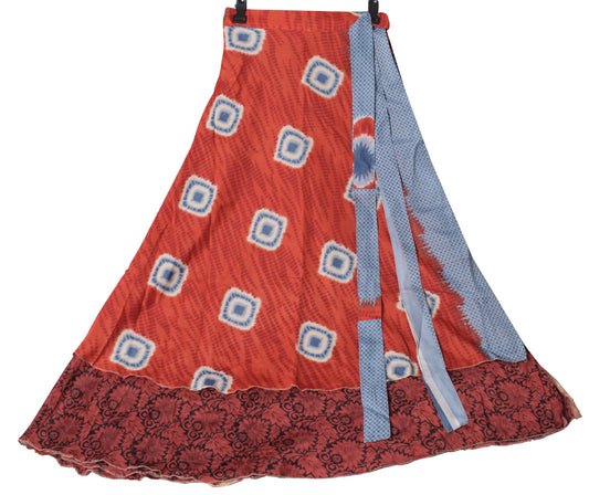 Sushila Vintage Art Silk Saree Magic Wrap Reversible Skirt Beach Dress Floral