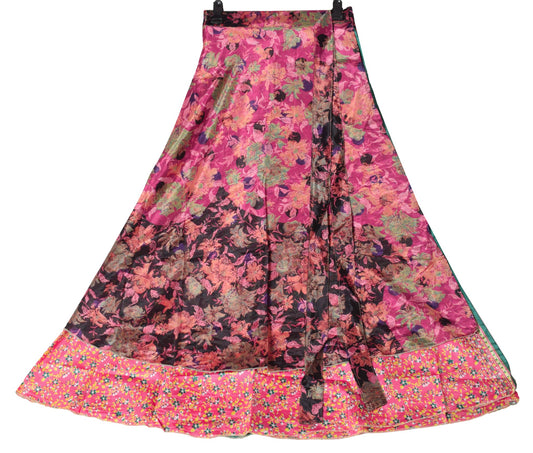 Sushila Vintage Silk Saree Magic Wrap Floral Pink Reversible Skirt Beach Dress