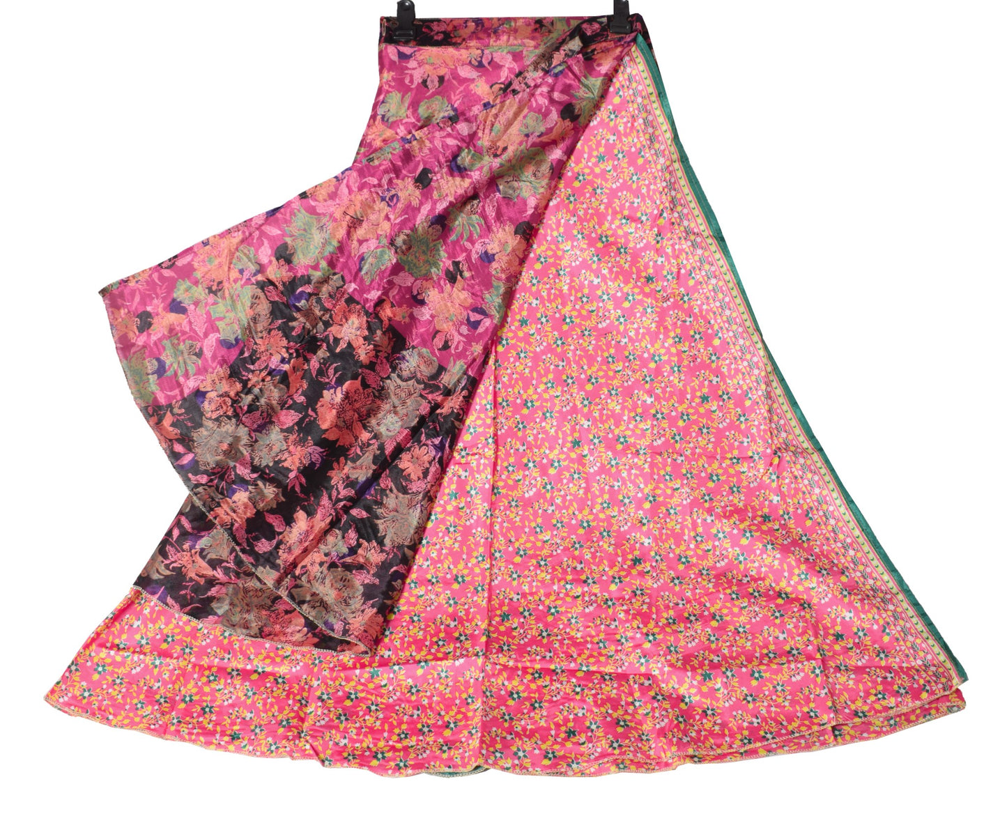 Sushila Vintage Silk Saree Magic Wrap Floral Pink Reversible Skirt Beach Dress