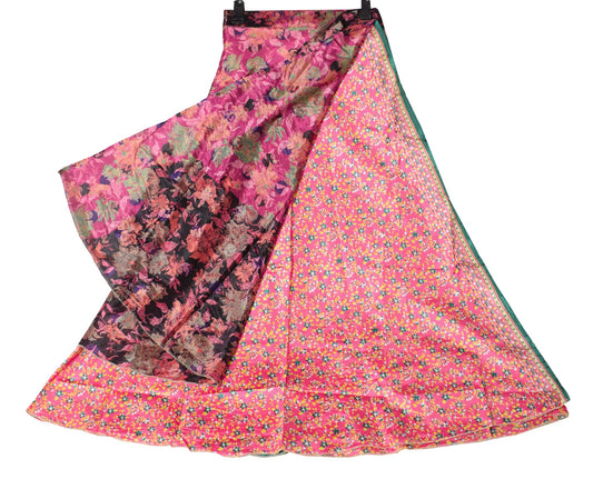 Sushila Vintage Silk Saree Magic Wrap Floral Pink Reversible Skirt Beach Dress