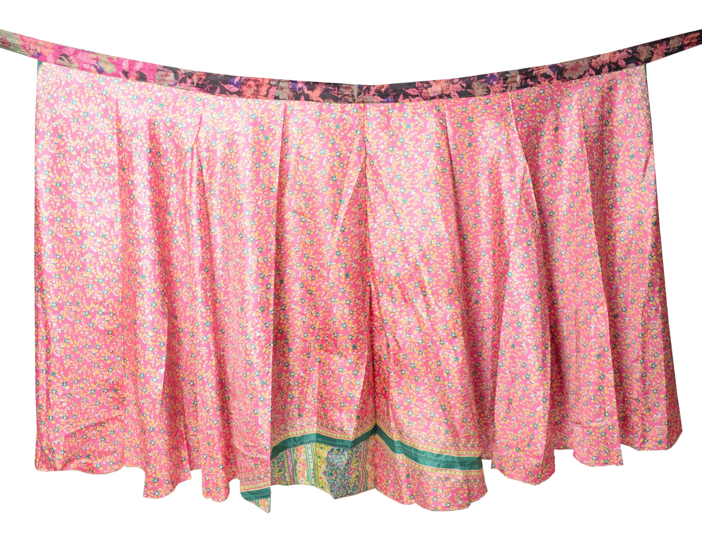 Sushila Vintage Silk Saree Magic Wrap Floral Pink Reversible Skirt Beach Dress