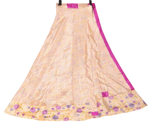 Sushila Vintage Floral Silk Saree Magic Wrap Reversible Skirt Beach Dress Cream