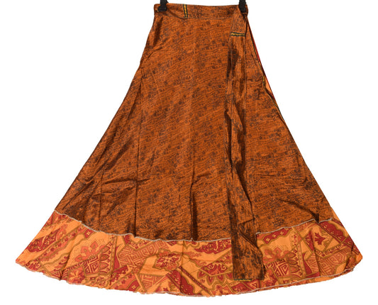 Sushila Vintage Mustard Red Silk Saree Magic Wrap Reversible Skirt Beach Dress