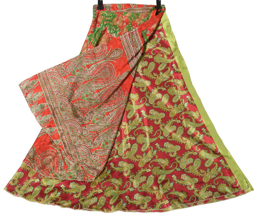 Sushila Vintage Silk Saree Magic Wrap Reversible Skirt Paisle Print Beach Dress