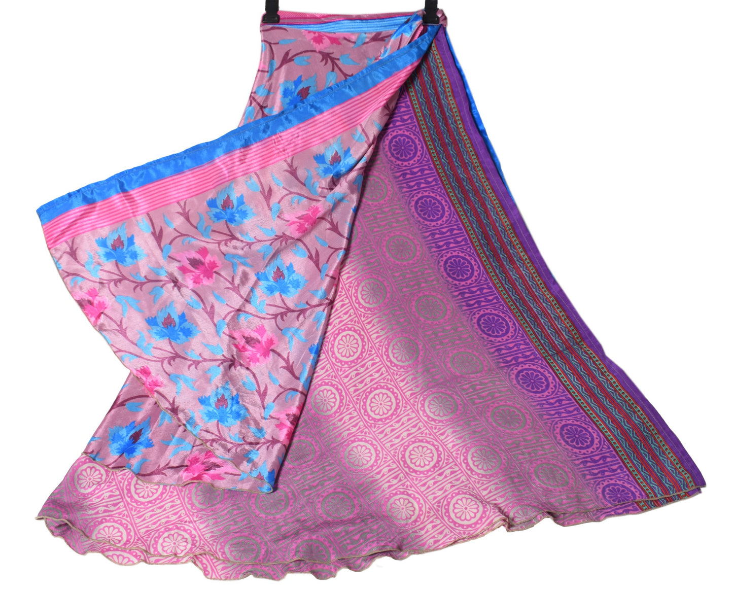 Sushila Vintage Silk Saree Magic Wrap Reversible Skirt Floral Mauve Beach Dress